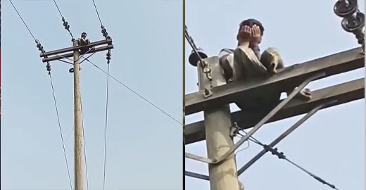 মোবাইল কিনে না দেওয়ায় বিদ্যুতের খুঁটিতে যুবক